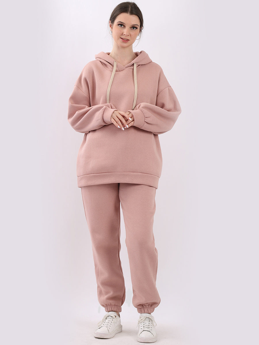 Plain Boxy Fleece Hoodie Pink
