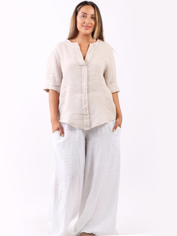 Plain Linen Lagenlook Top Beige