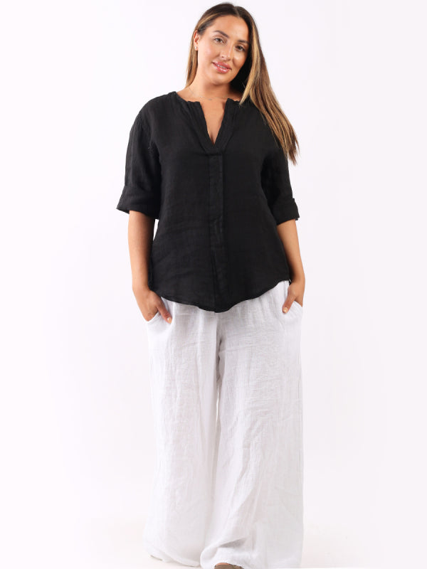 Plain Linen Lagenlook Top Black