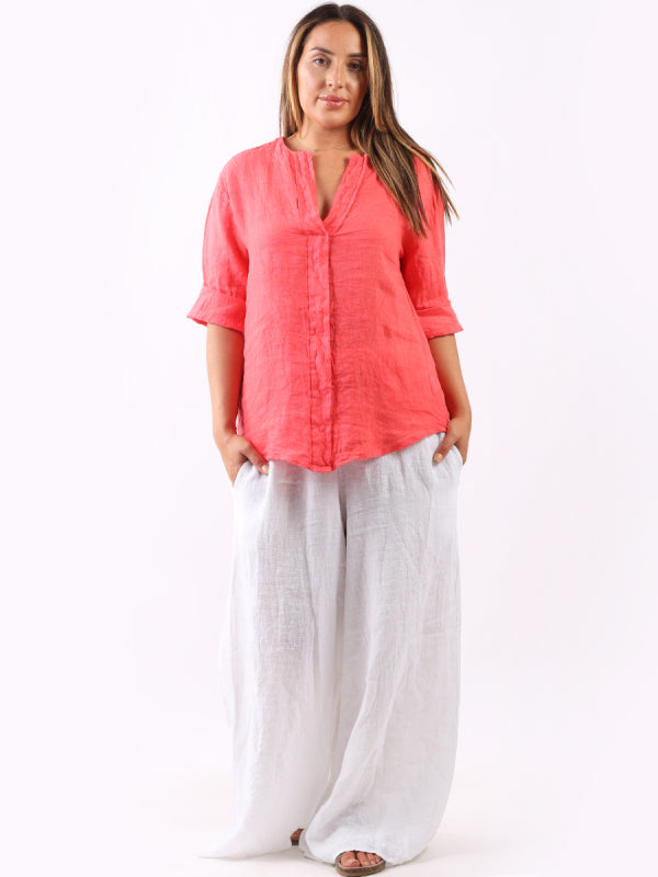 Plain Linen Lagenlook Top Coral