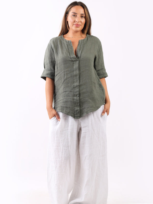 Plain Linen Lagenlook Top Khaki