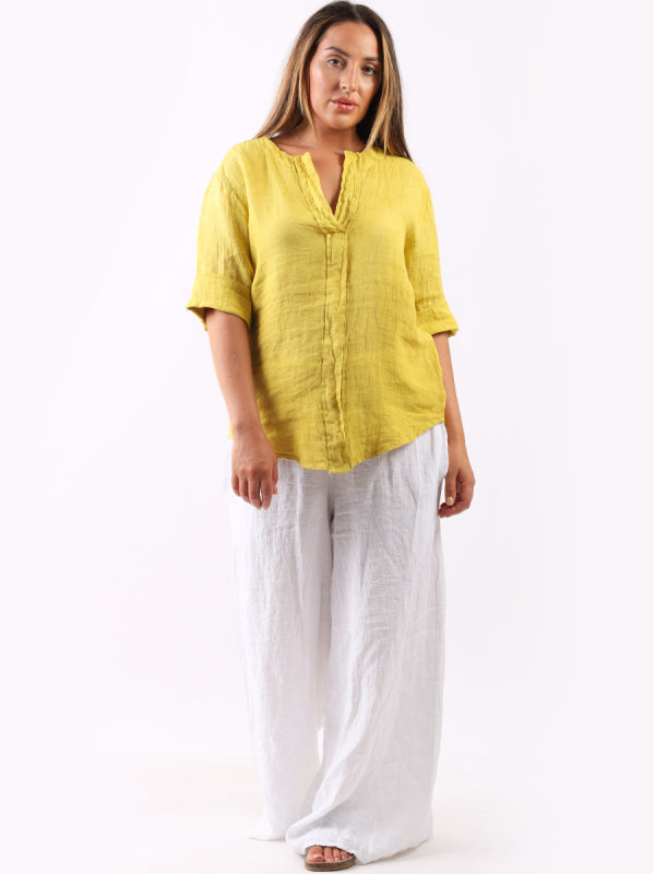 Plain Linen Lagenlook Top Mustard 