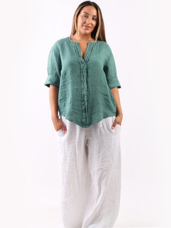 Plain Linen Lagenlook Top Ocean Blue