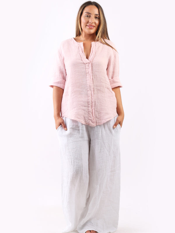 Plain Linen Lagenlook Top Pink