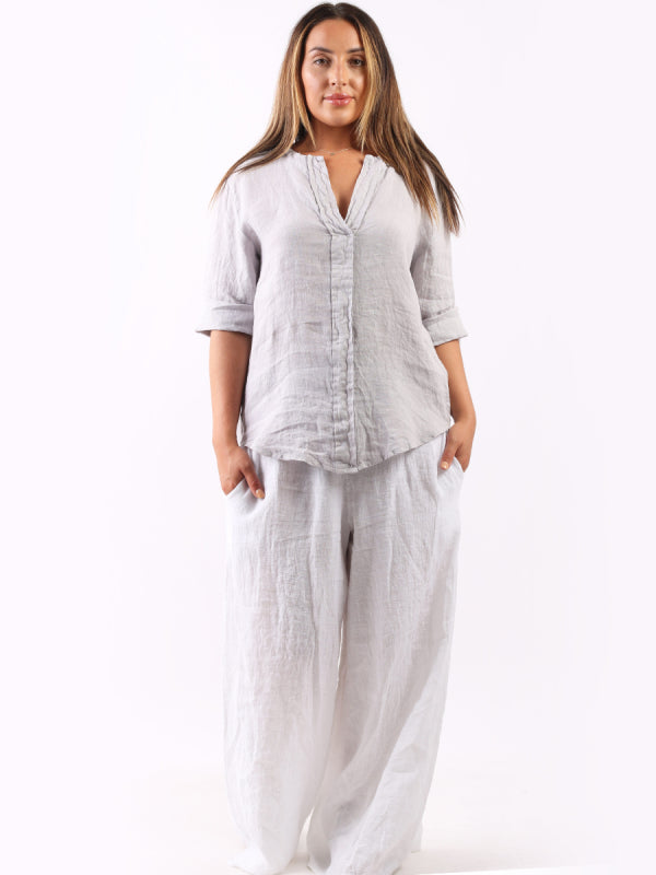 Plain Linen Lagenlook Top Silver
