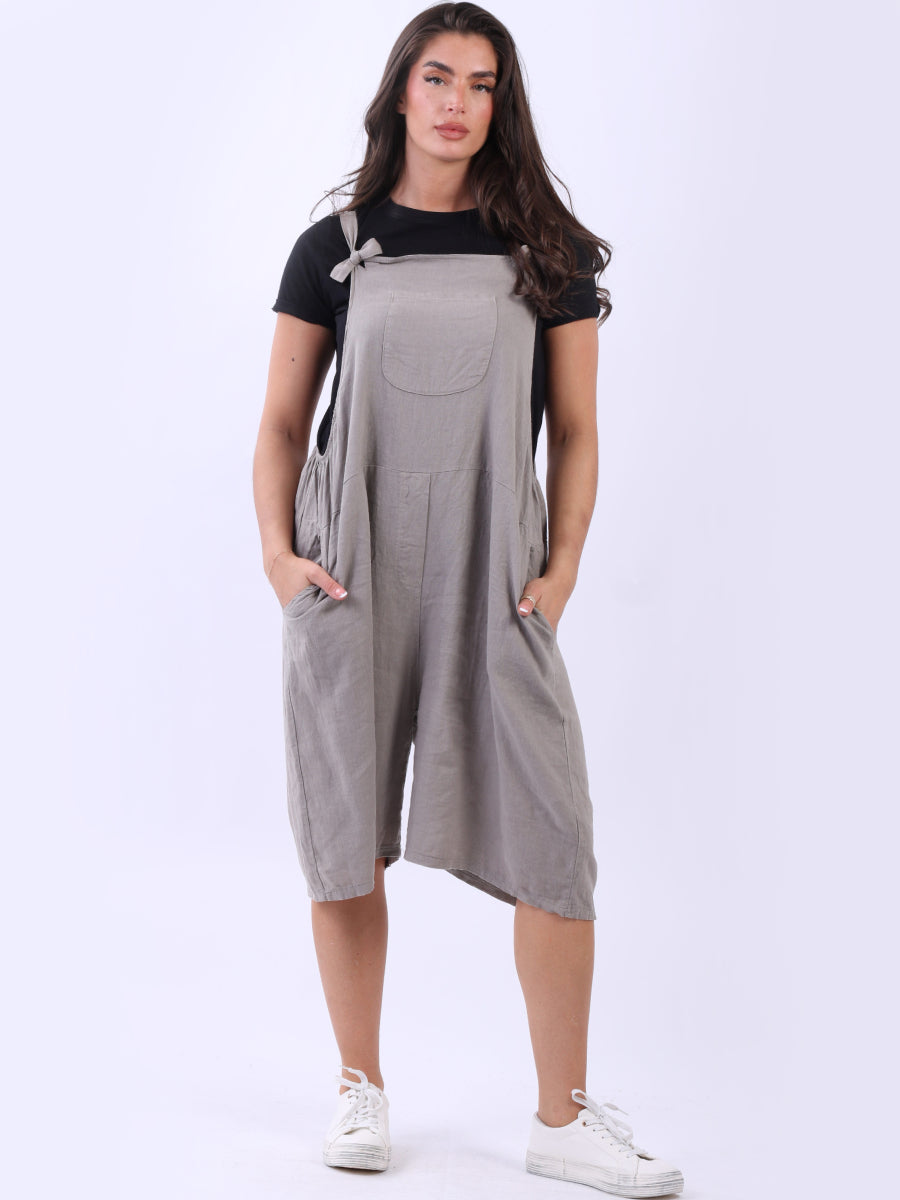  Linen Knotted Straps Playsuit Mocha