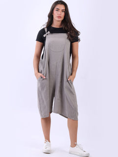  Linen Knotted Straps Playsuit Mocha