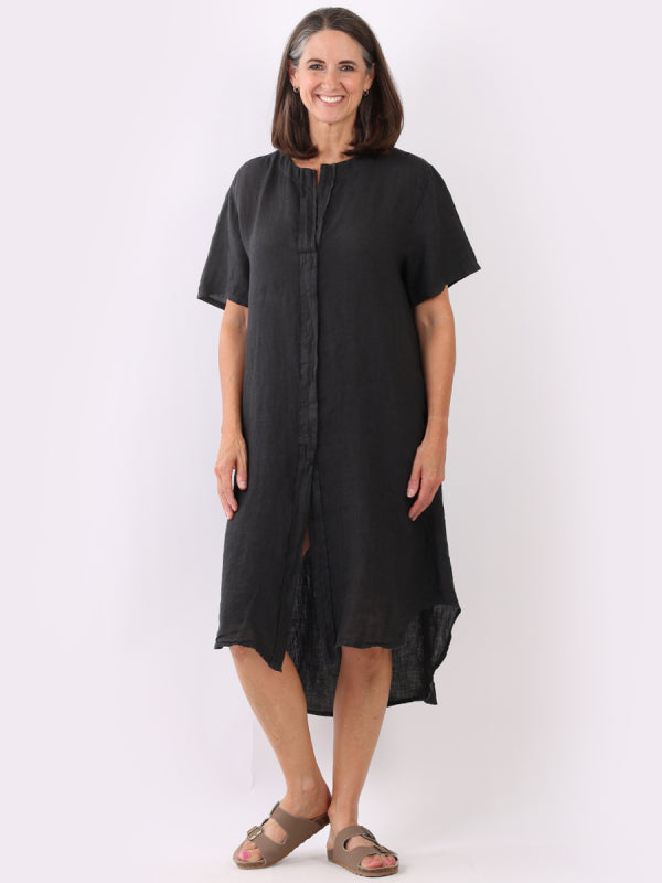 Linen Lagenlook Dress Charcoal
