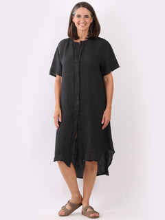 Linen Lagenlook Dress Charcoal