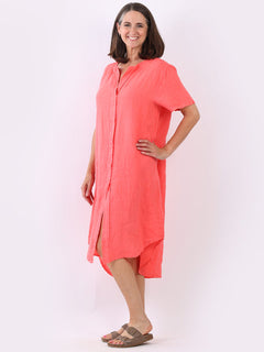 Linen Lagenlook Dress Coral