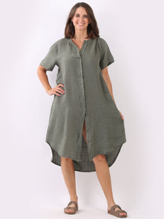 Linen Lagenlook Dress Khaki