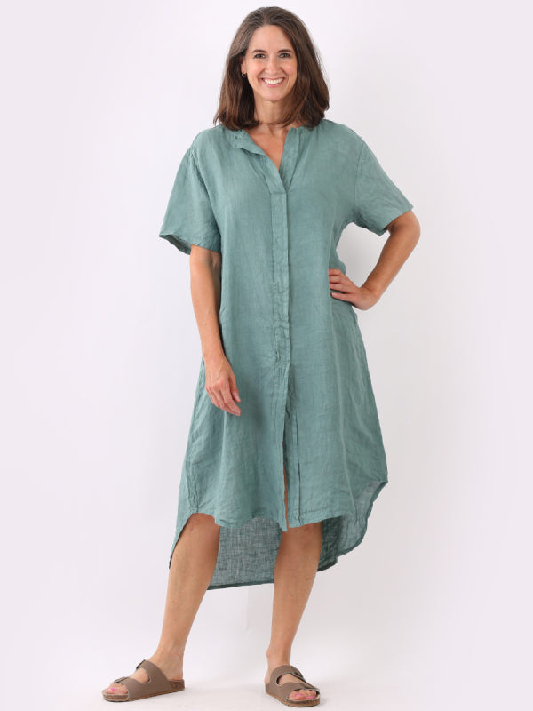 Linen Lagenlook Dress Ocean Blue