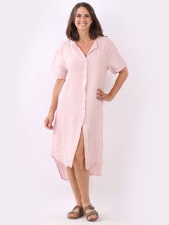 Linen Lagenlook Dress Pink