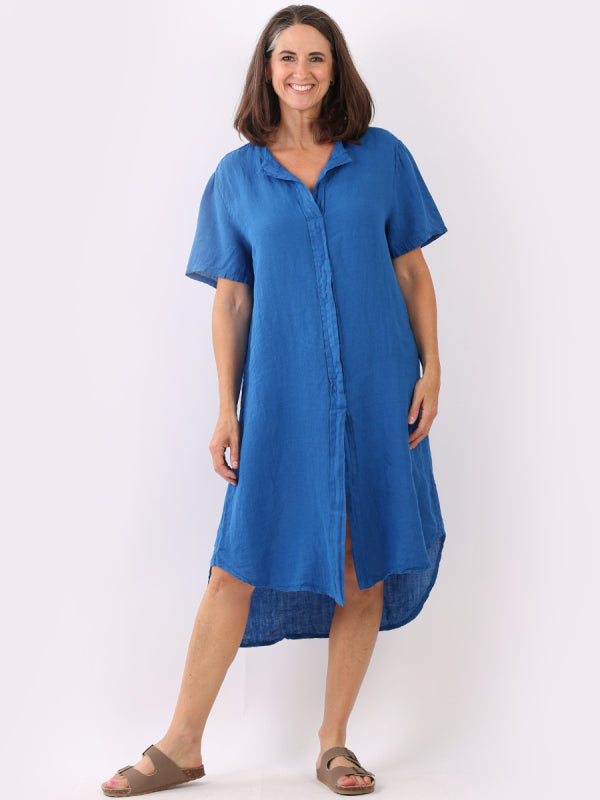 Linen Lagenlook Dress Royal Blue