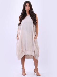 Linen Sleeveless Tank Dress Beige