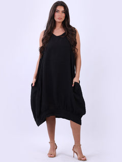 Linen Sleeveless Tank Dress Black