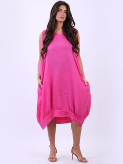 Linen Sleeveless Tank Dress Fuchsia