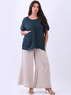Plain Linen Summer Blouse Teal