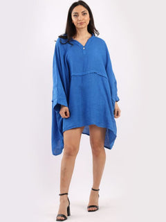 Plus Size Linen Batwing Top Royal Blue