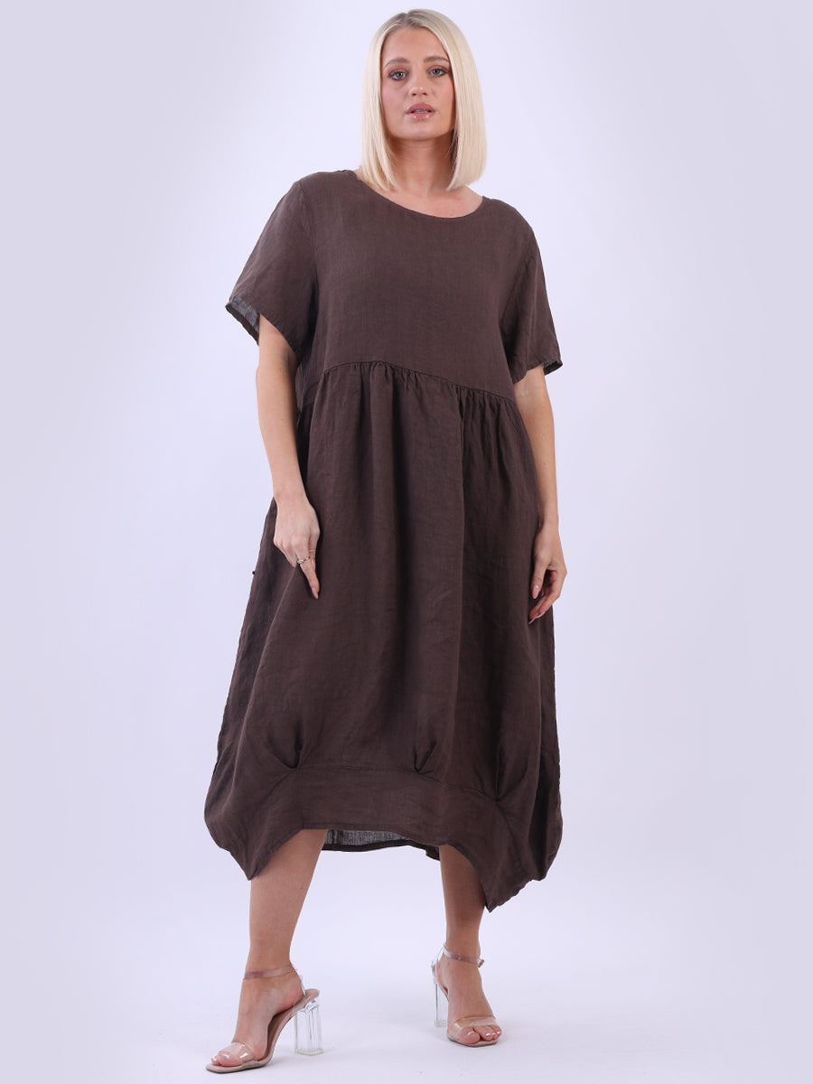 Linen Lagenlook Midi Swing Dress Chocolate