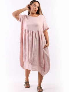 Linen Lagenlook Midi Swing Dress Pink