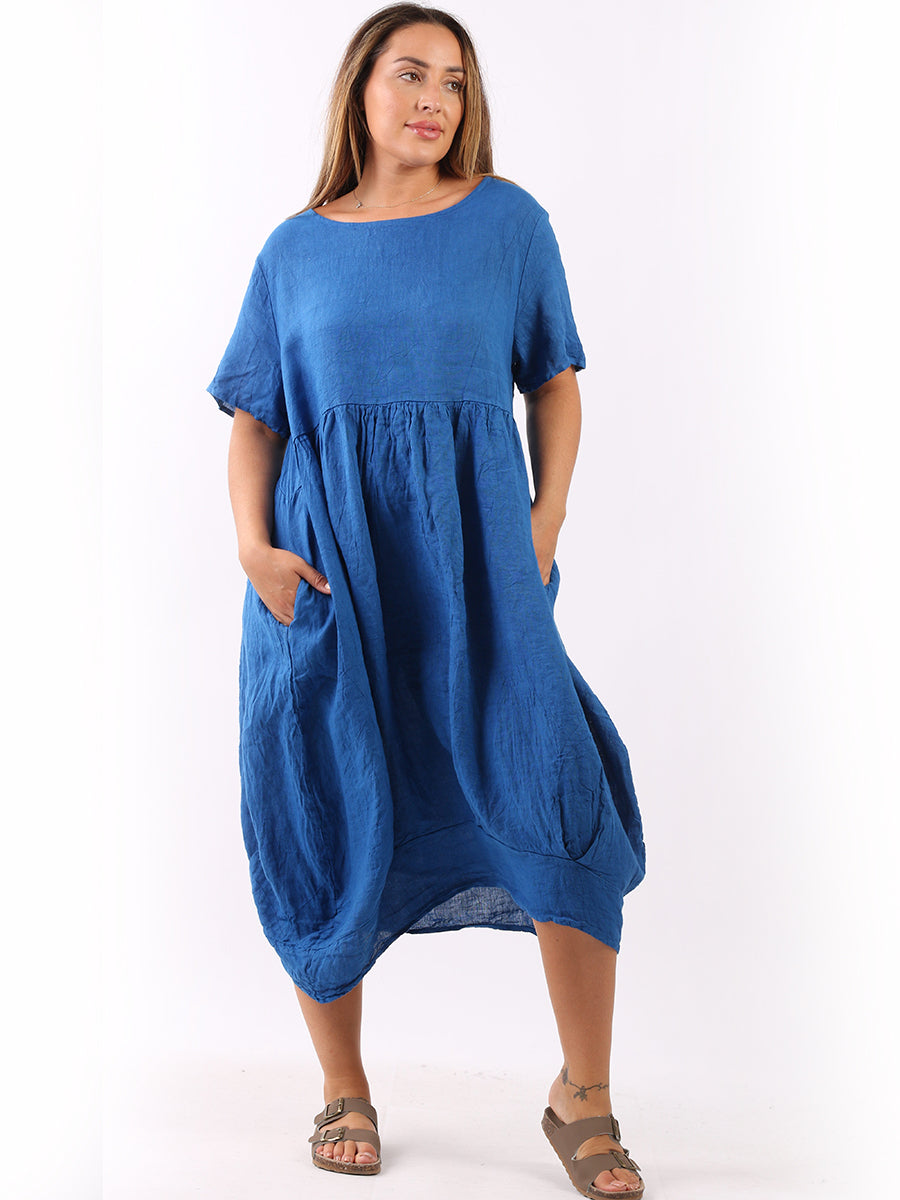 Linen Lagenlook Midi Swing Dress Royal Blue