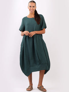 Linen Lagenlook Midi Swing Dress Teal