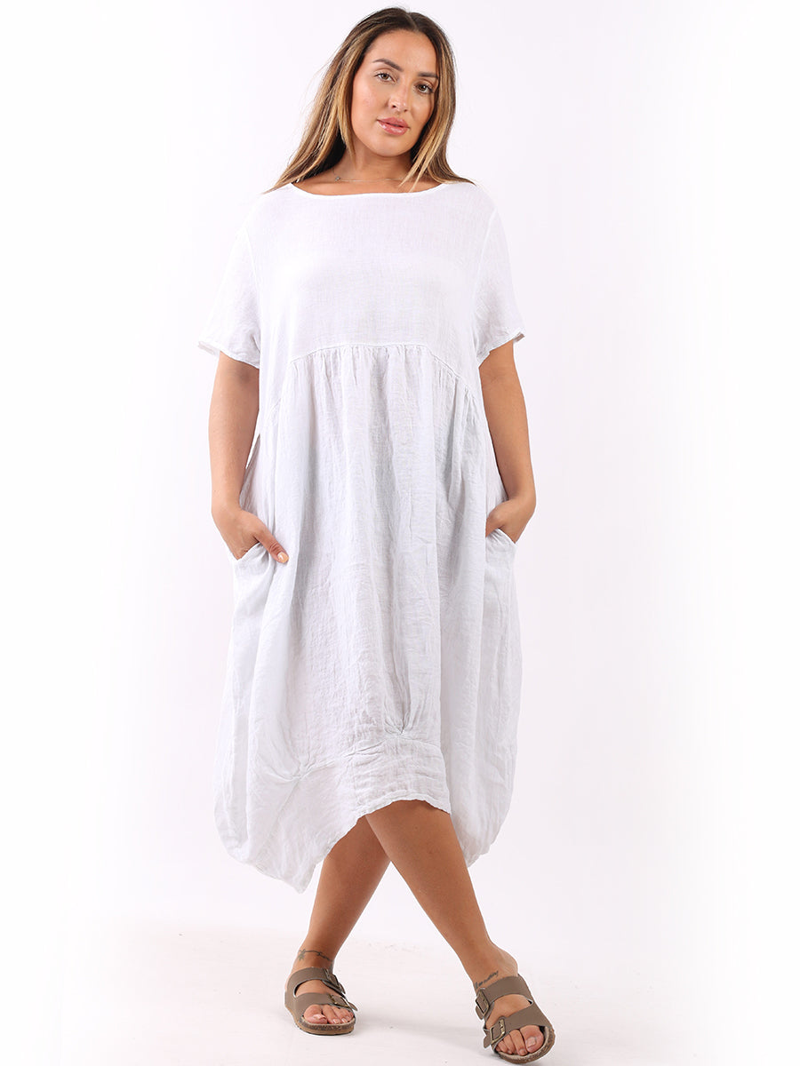 Linen Lagenlook Midi Swing Dress White