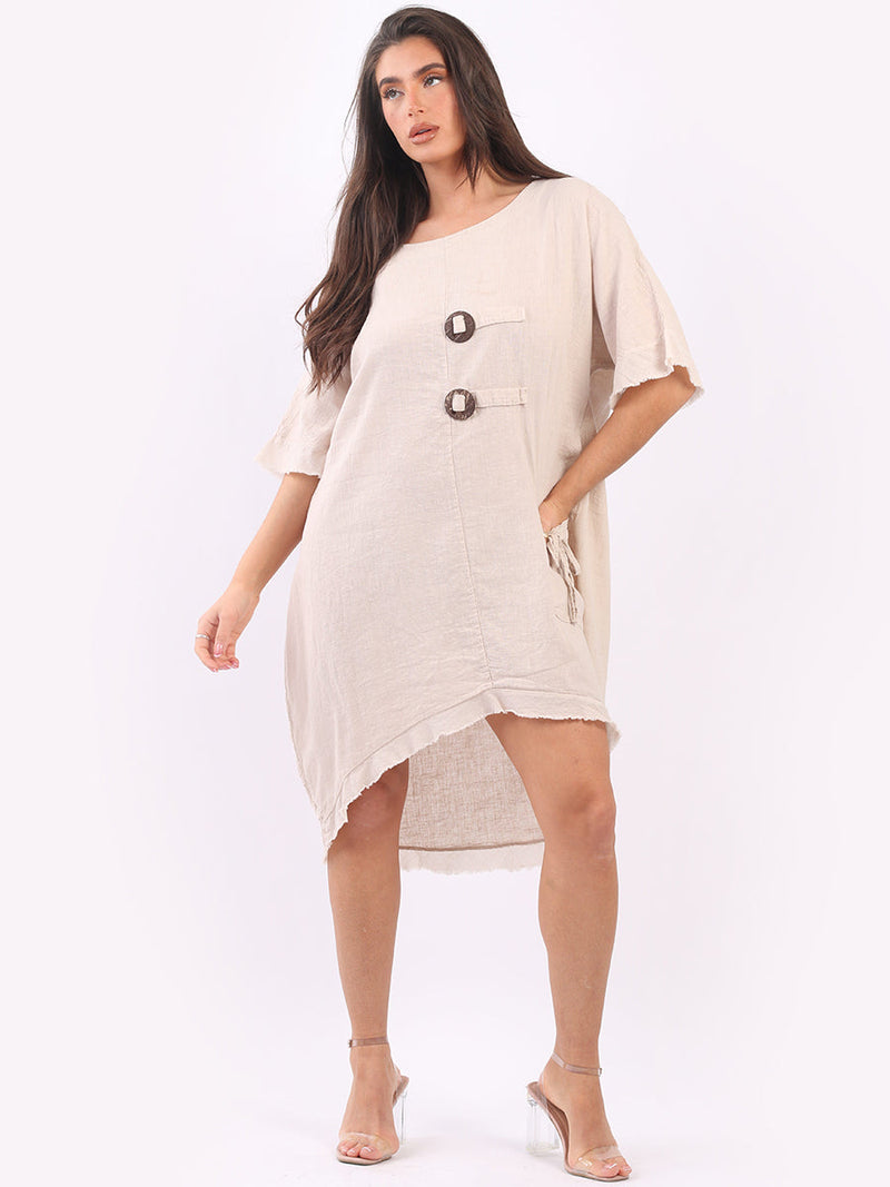 Raw Edge Linen Lagenlook Dress Beige