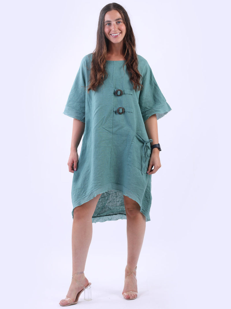 Raw Edge Linen Lagenlook Dress Ocean Blue