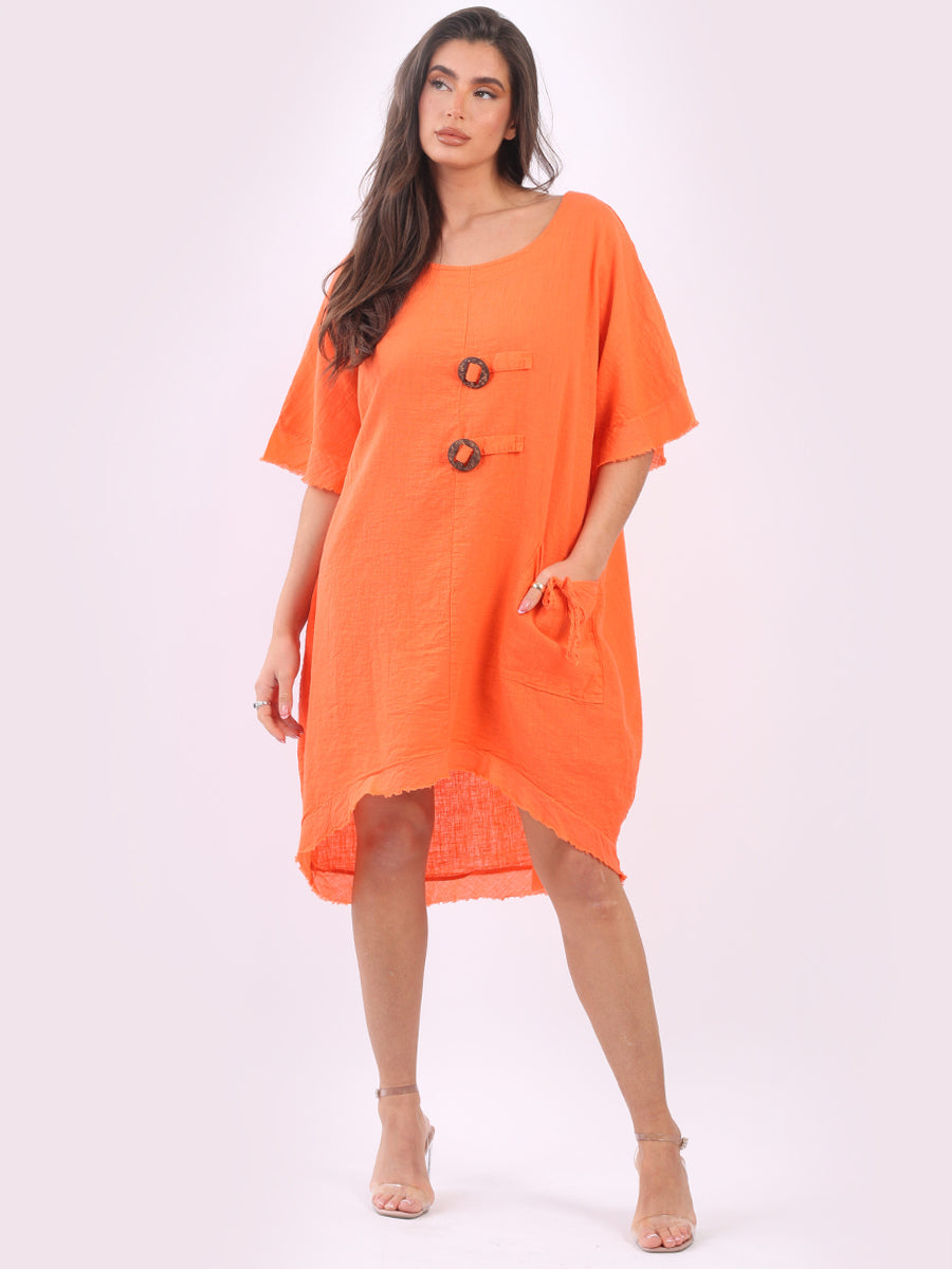 Raw Edge Linen Lagenlook Dress Orange