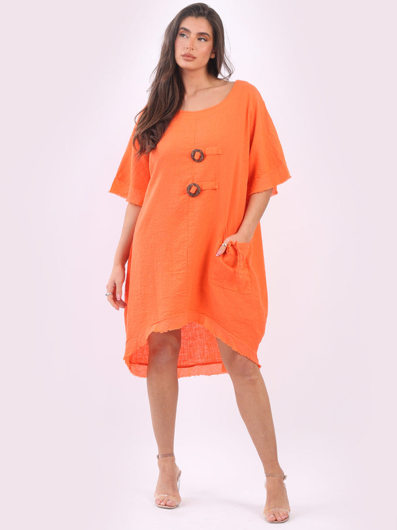 Raw Edge Linen Lagenlook Dress Orange