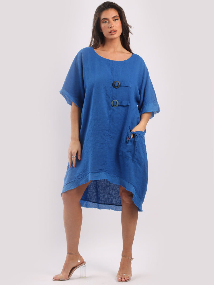 Raw Edge Linen Lagenlook Dress Royal Blue