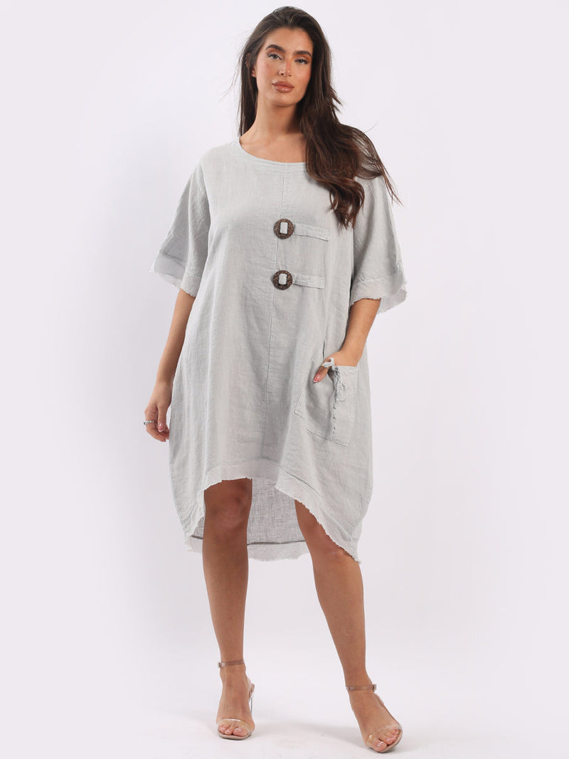 Raw Edge Linen Lagenlook Dress Silver