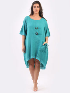 Raw Edge Linen Lagenlook Dress Teal