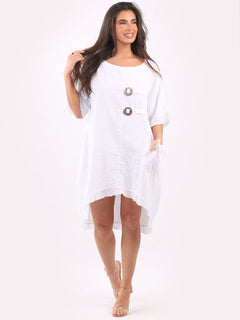 Raw Edge Linen Lagenlook Dress White