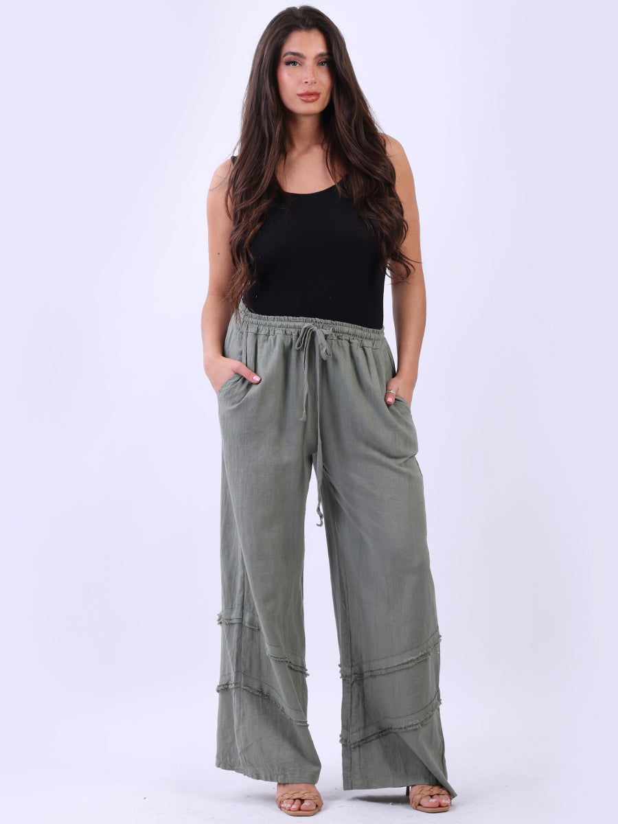 Linen Wide Leg Palazzo Pant Khaki