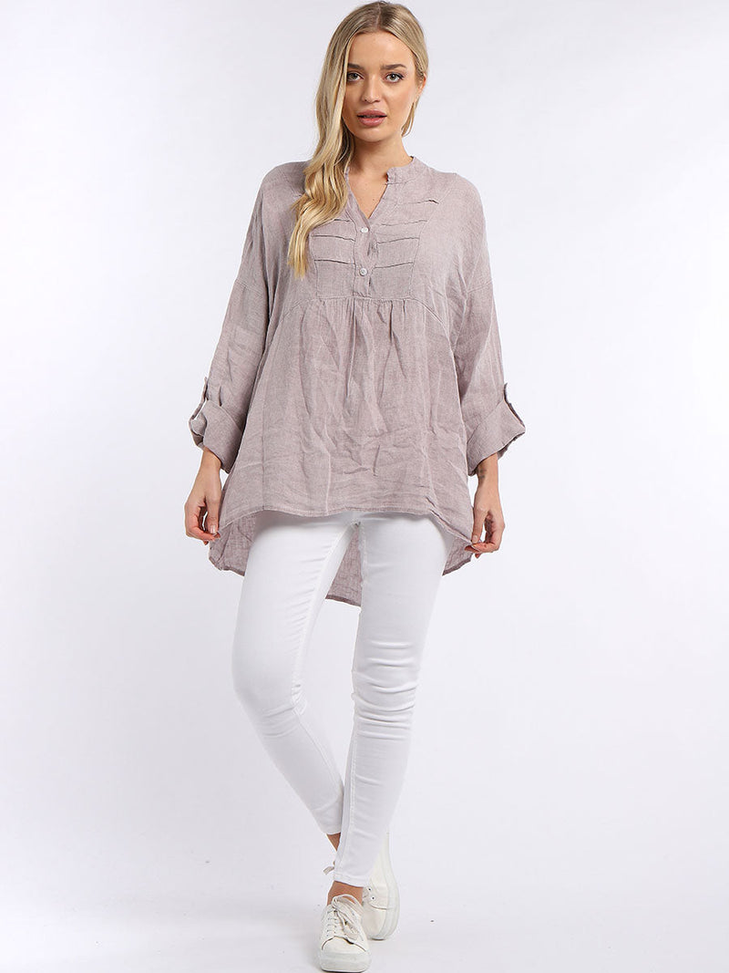 Plain Pleated Linen Tunic Pink