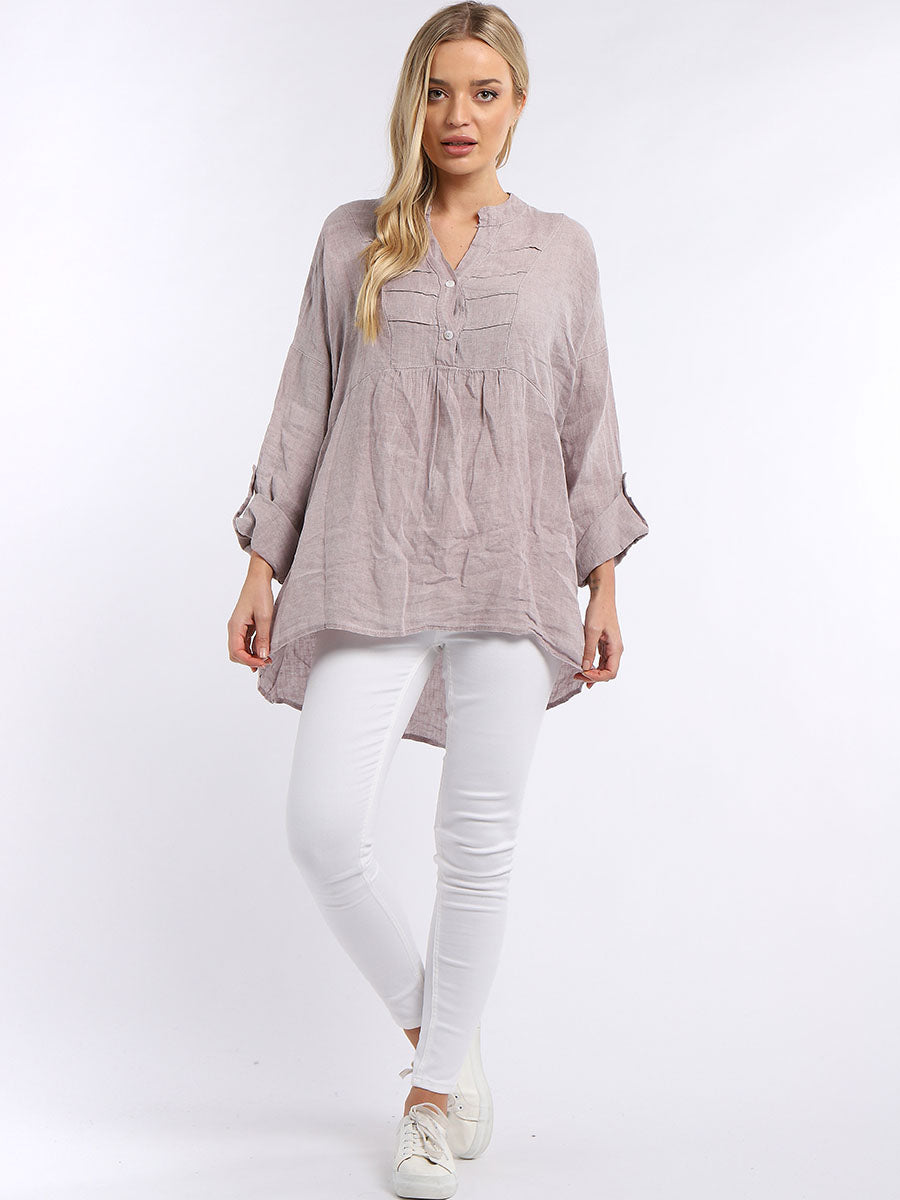 Plain Pleated Linen Tunic Pink