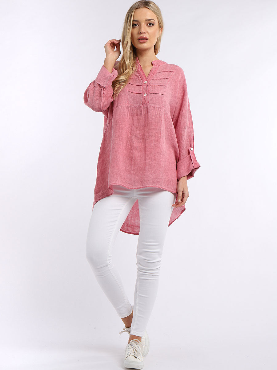 Plain Pleated Linen Tunic Sugar Poppy