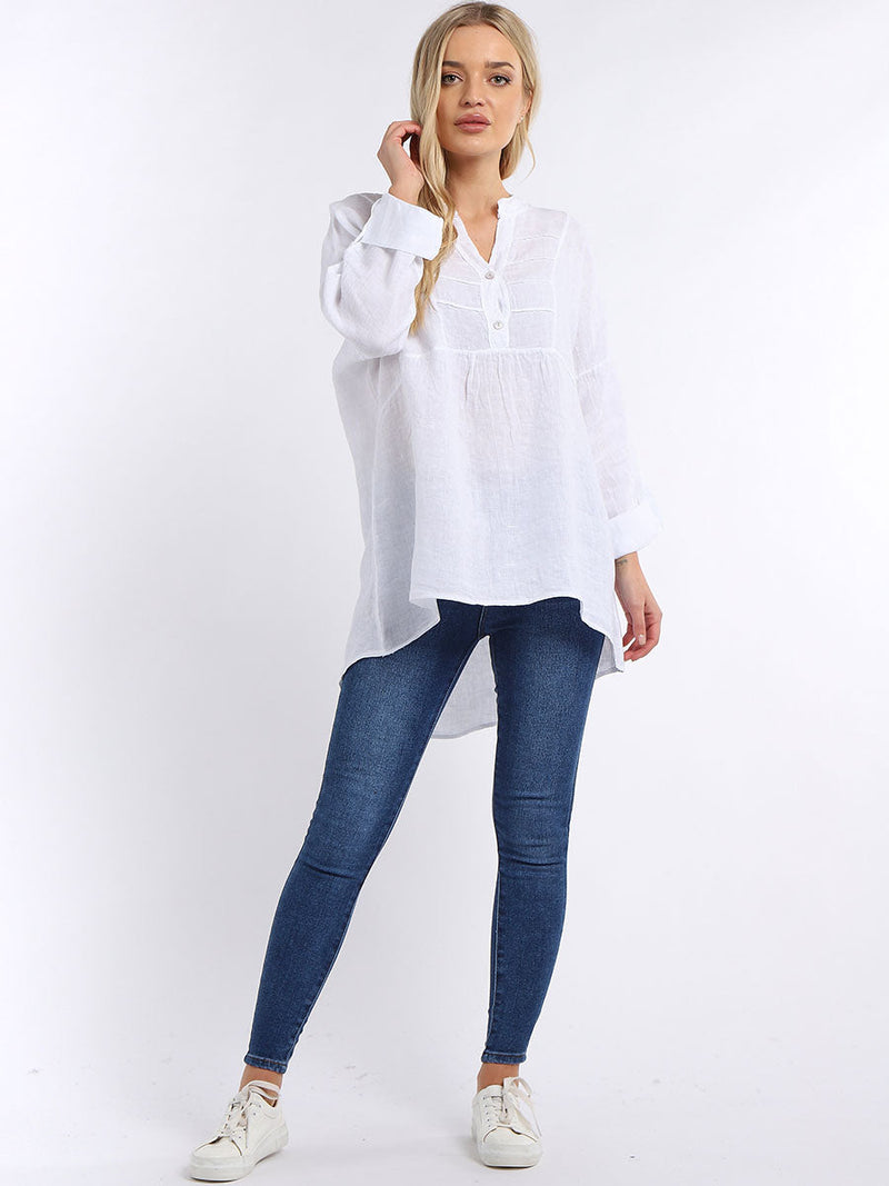 Plain Pleated Linen Tunic White