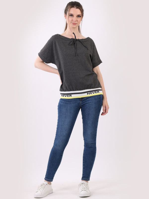 Contrast Ribbed Hem Cotton T-Shirt