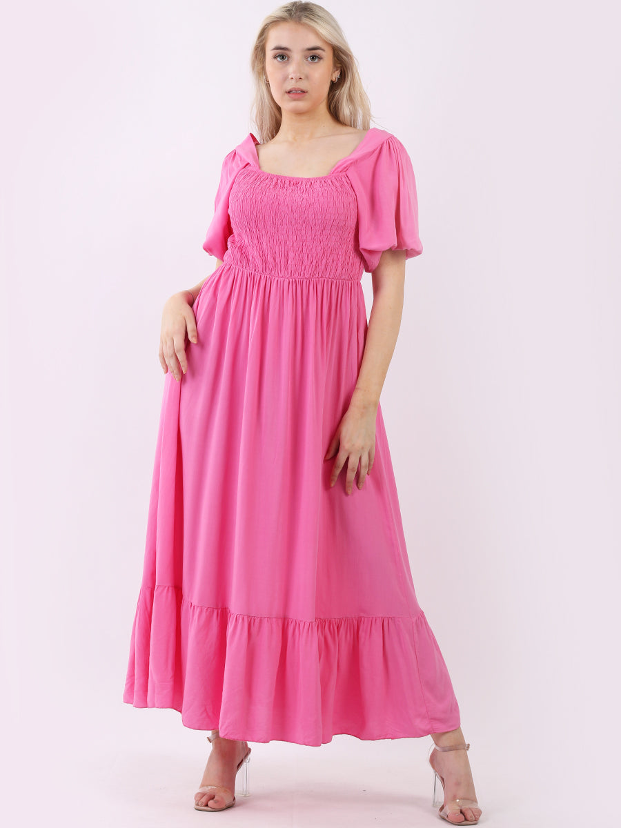 Shirred Smocked Maxi Sundress Fuchsia