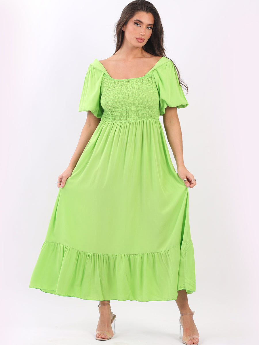 Shirred Smocked Maxi Sundress  Lime Green