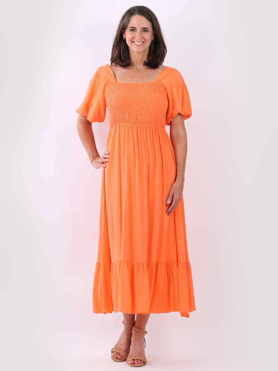 Shirred Smocked Maxi Sundress Orange 