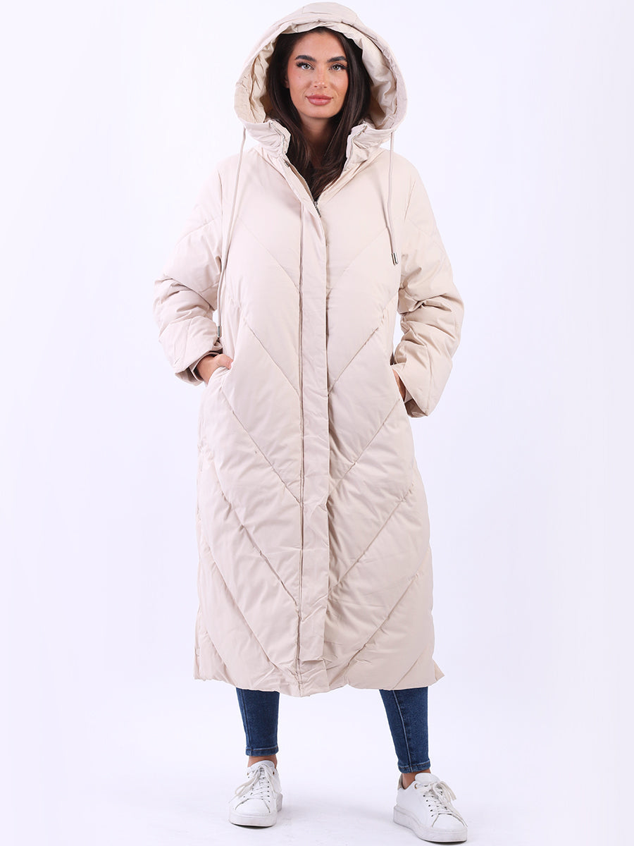 Plus Size Hooded Puffer Jacket Beige