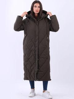 Plus Size Hooded Puffer Jacket Khaki
