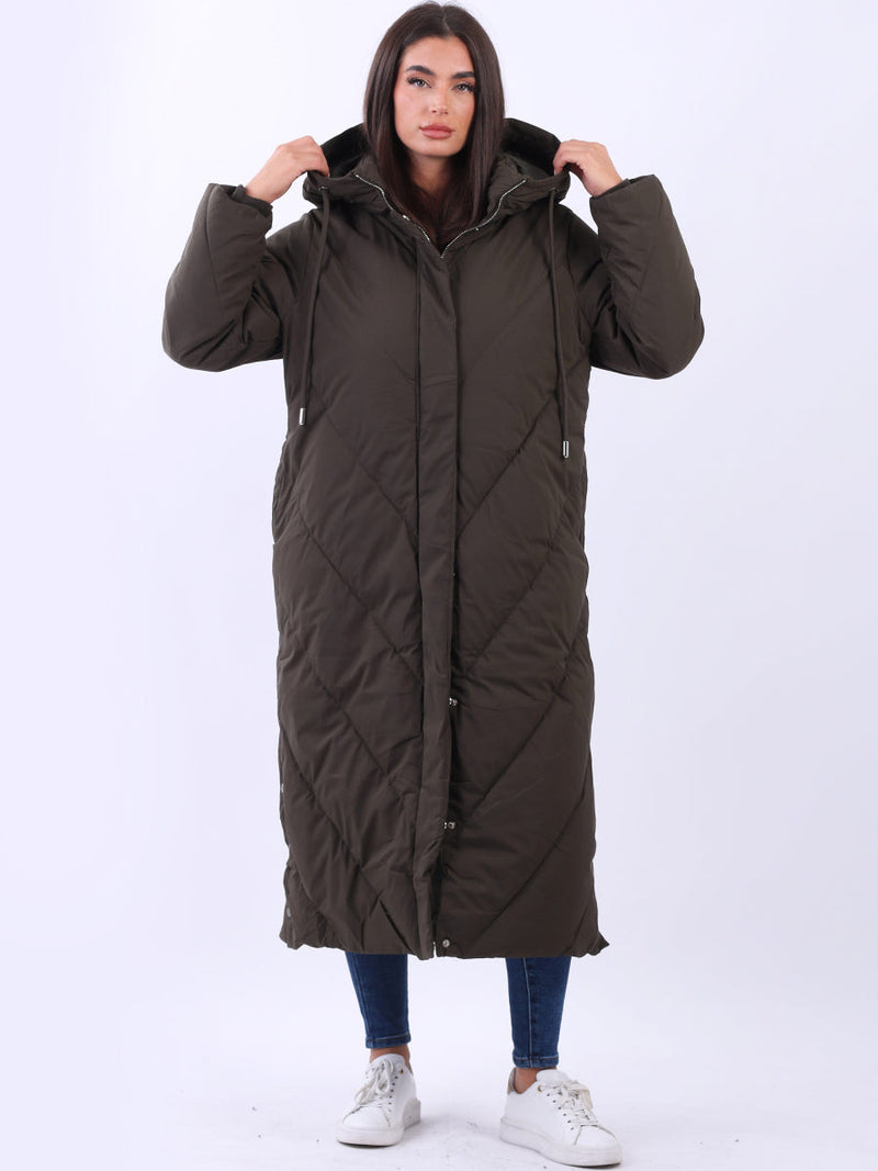 Plus Size Hooded Puffer Jacket Khaki