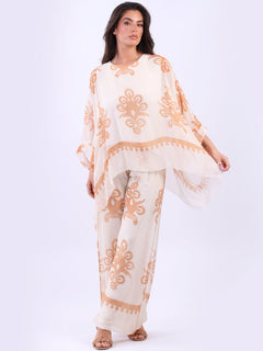 Batwing Silk Tunic Top Beige