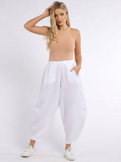 Plain Linen Trouser White